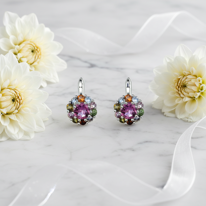 GRACE Gemstone Flower Cluster Earrings in Sterling Silver