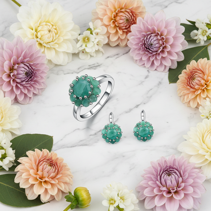 GRACE Gemstone Flower Cluster Earrings Ring Set in Sterling Silver