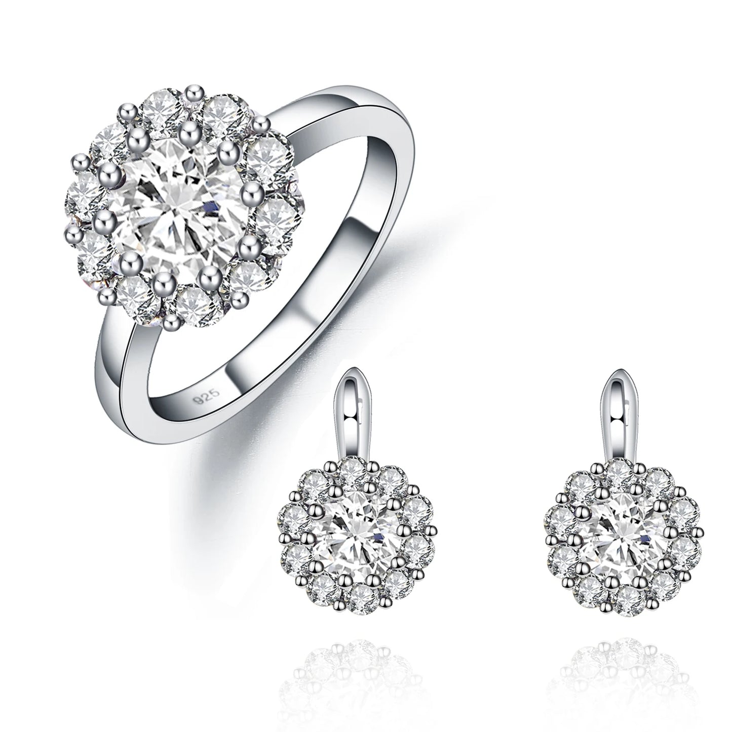 GRACE Gemstone Flower Cluster Earrings Ring Set in Sterling Silver