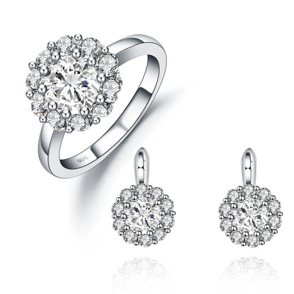 GRACE Gemstone Flower Cluster Earrings Ring Set in Sterling Silver