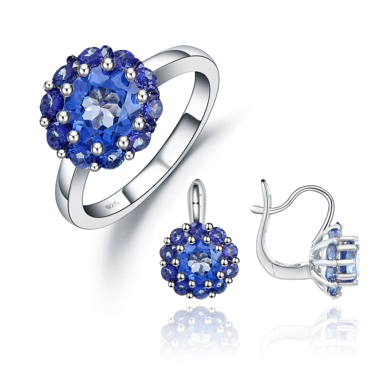 GRACE Gemstone Flower Cluster Earrings Ring Set in Sterling Silver