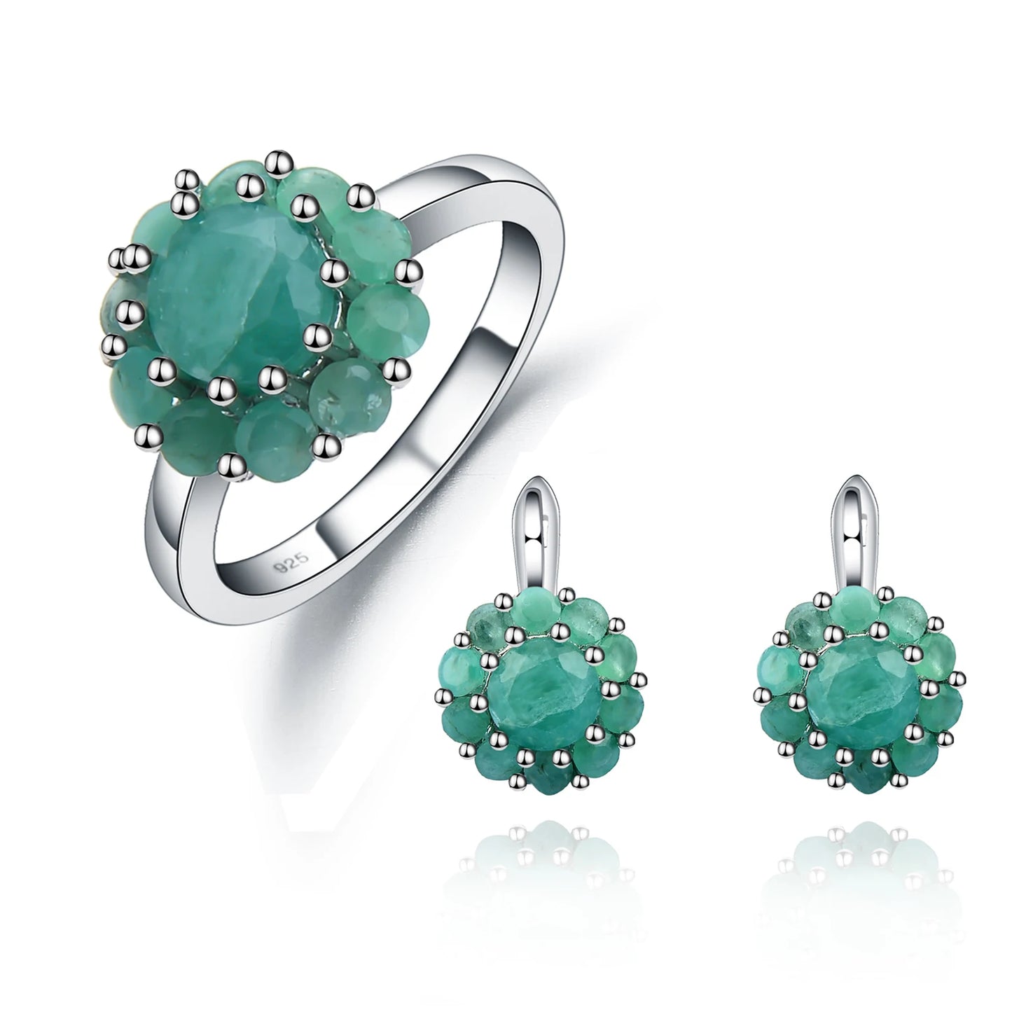 GRACE Gemstone Flower Cluster Earrings Ring Set in Sterling Silver