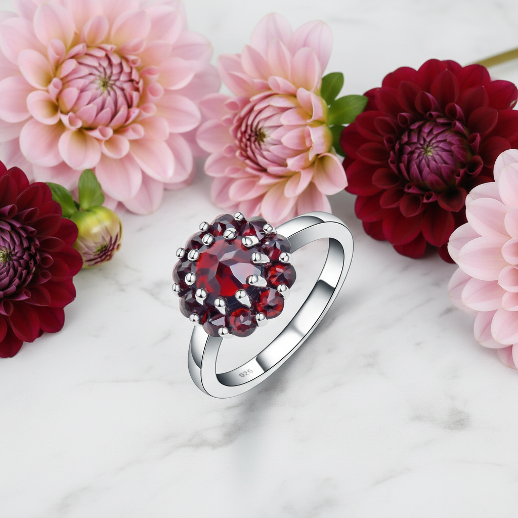 GRACE Gemstone Flower Cluster Ring in Sterling Silver