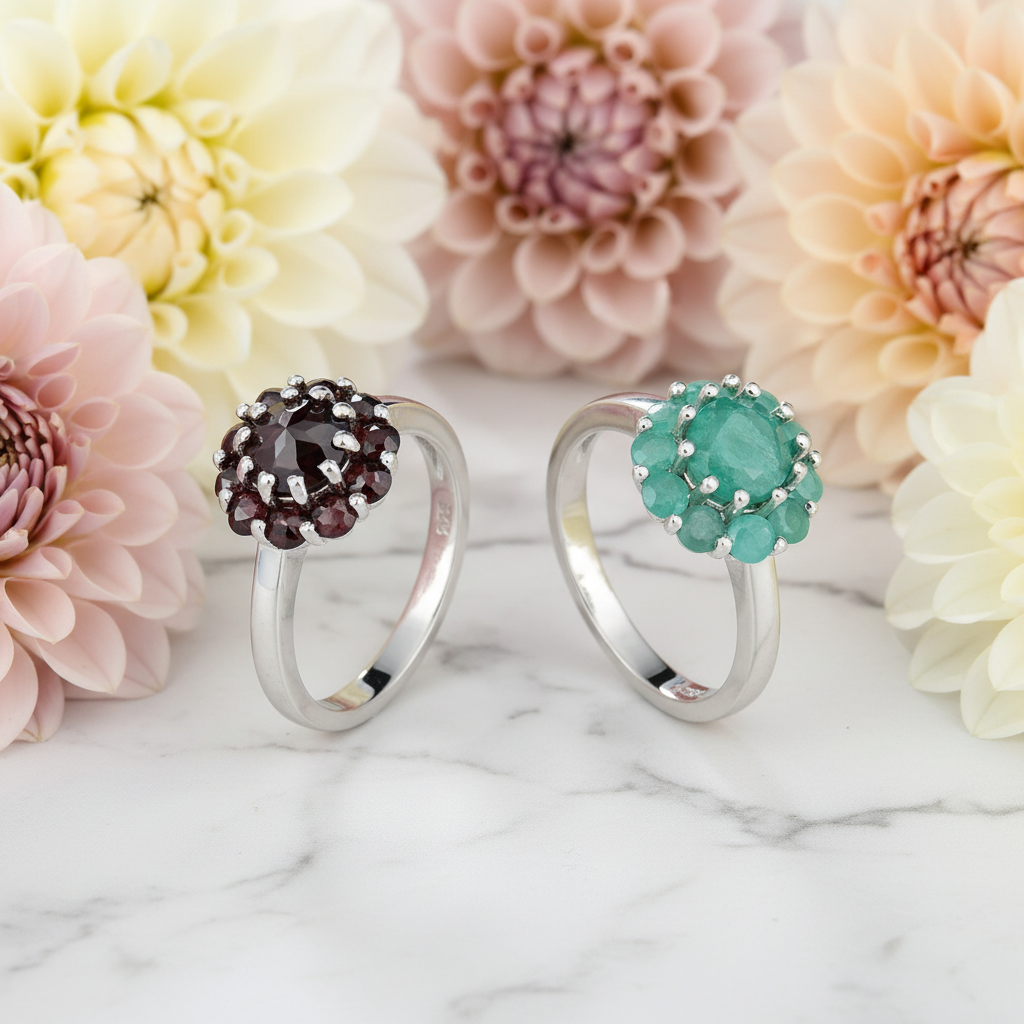 GRACE Gemstone Flower Cluster Ring in Sterling Silver