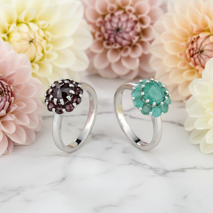 GRACE Gemstone Flower Cluster Ring in Sterling Silver