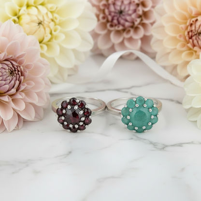 GRACE Gemstone Flower Cluster Ring in Sterling Silver