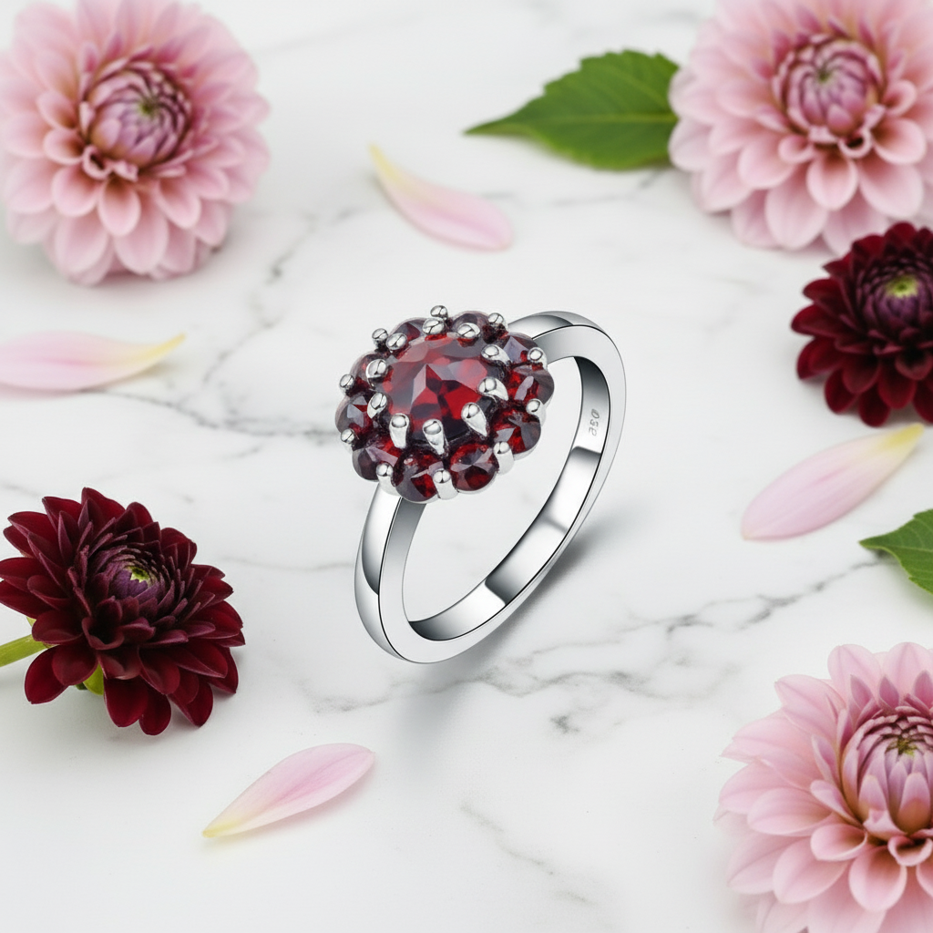 GRACE Gemstone Flower Cluster Ring in Sterling Silver