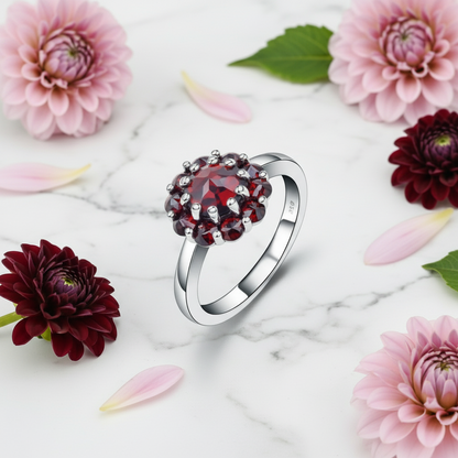 GRACE Gemstone Flower Cluster Ring in Sterling Silver