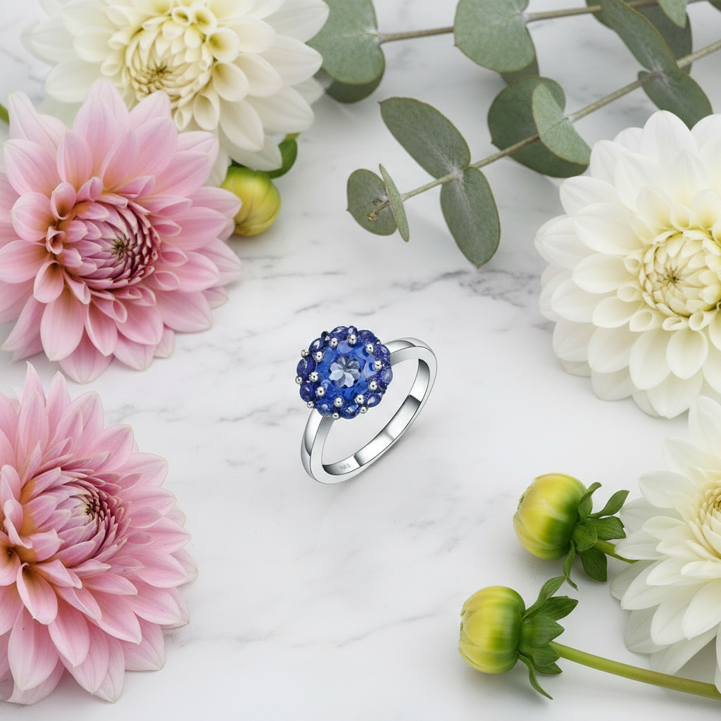 GRACE Gemstone Flower Cluster Ring in Sterling Silver