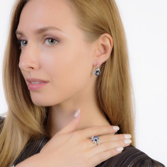 Pendientes colgantes con flores y piedras preciosas GRACE en plata de ley