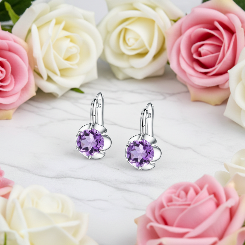 GRACE Gemstone Flower Earrings in Sterling Silver