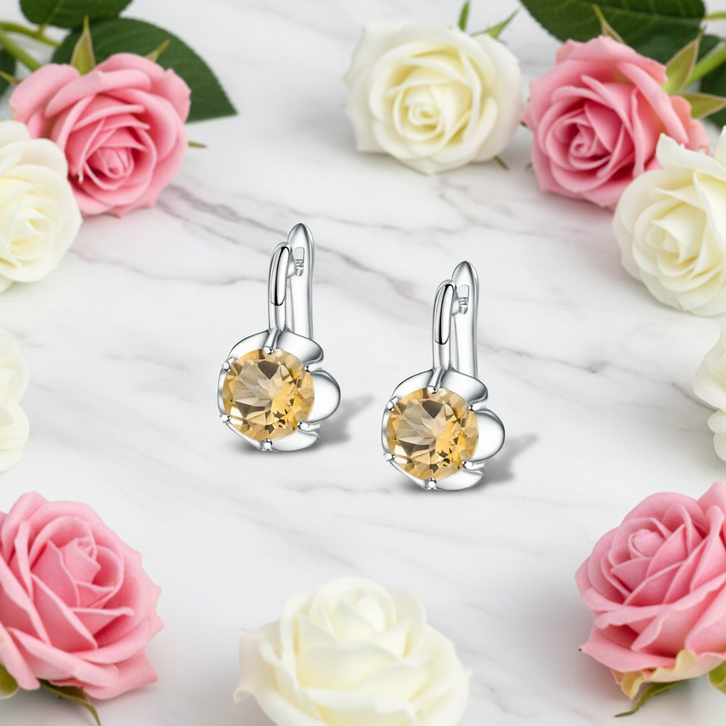 GRACE Gemstone Flower Earrings in Sterling Silver