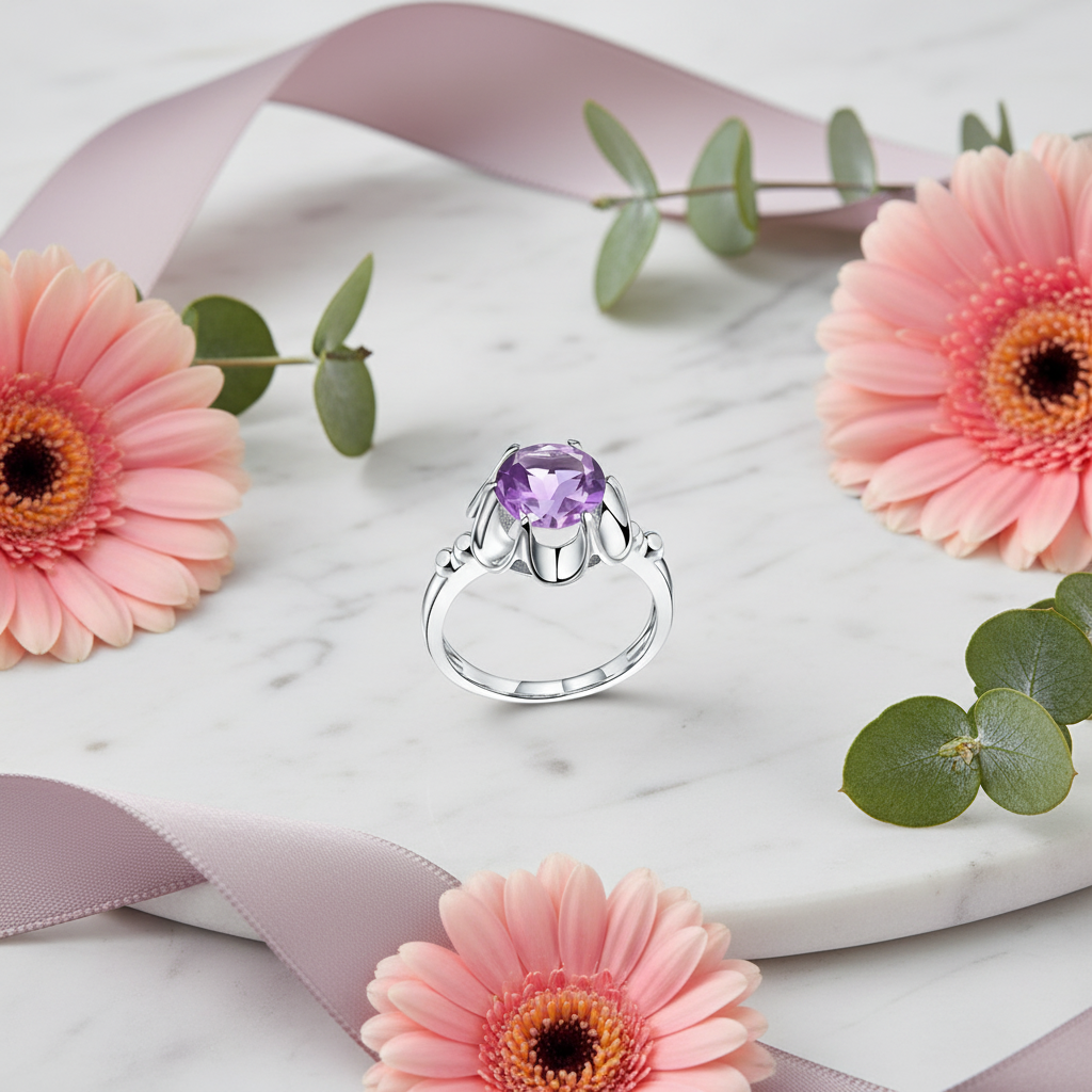 GRACE Gemstone Flower Ring in Sterling Silver