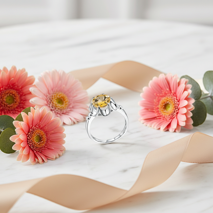 GRACE Gemstone Flower Ring in Sterling Silver