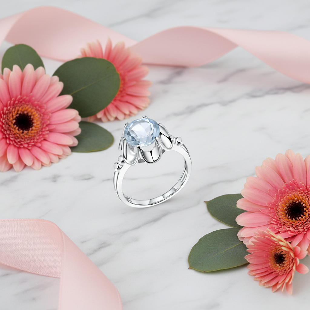 GRACE Gemstone Flower Ring in Sterling Silver