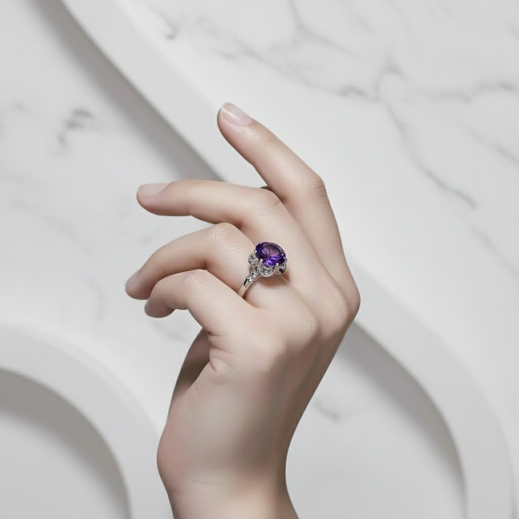 GRACE Gemstone Flower Ring in Sterling Silver