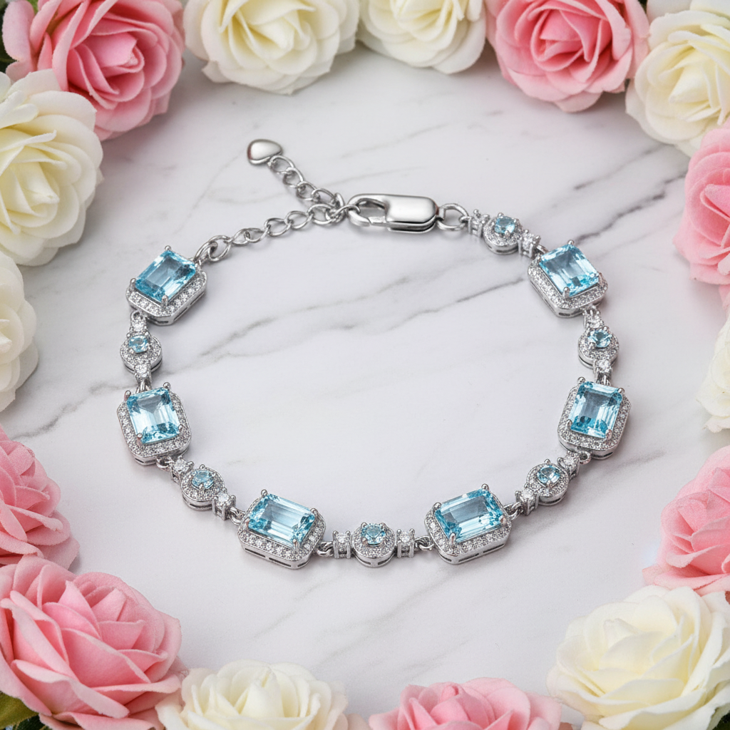 GRACE Gemstone Halo Bracelet in Sterling Silver