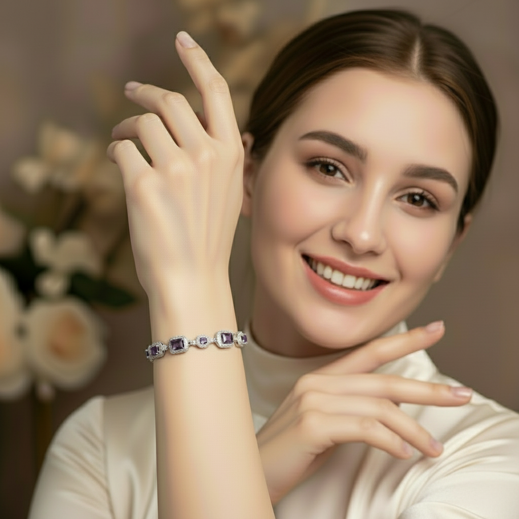 GRACE Gemstone Halo Bracelet in Sterling Silver