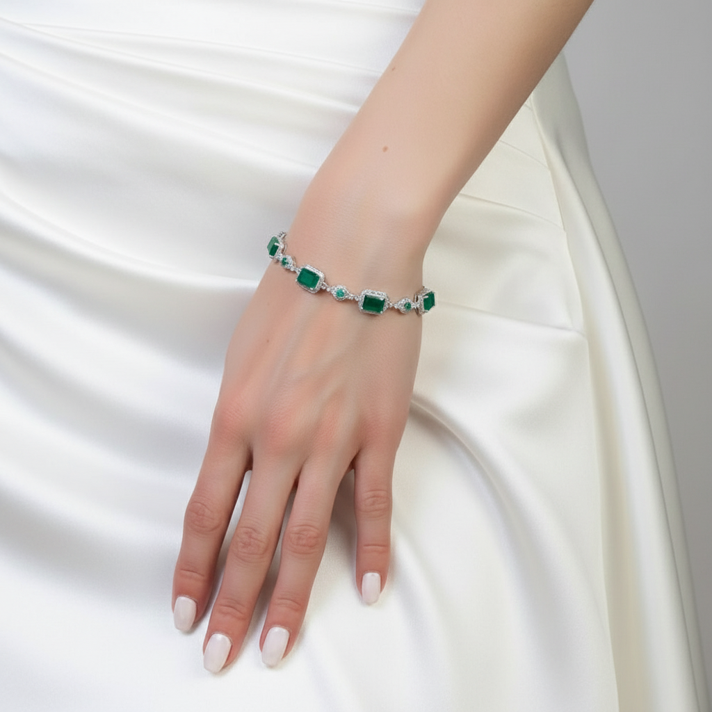 GRACE Gemstone Halo Bracelet in Sterling Silver