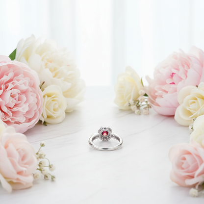 GRACE Gemstone Halo Ring in Sterling Silver