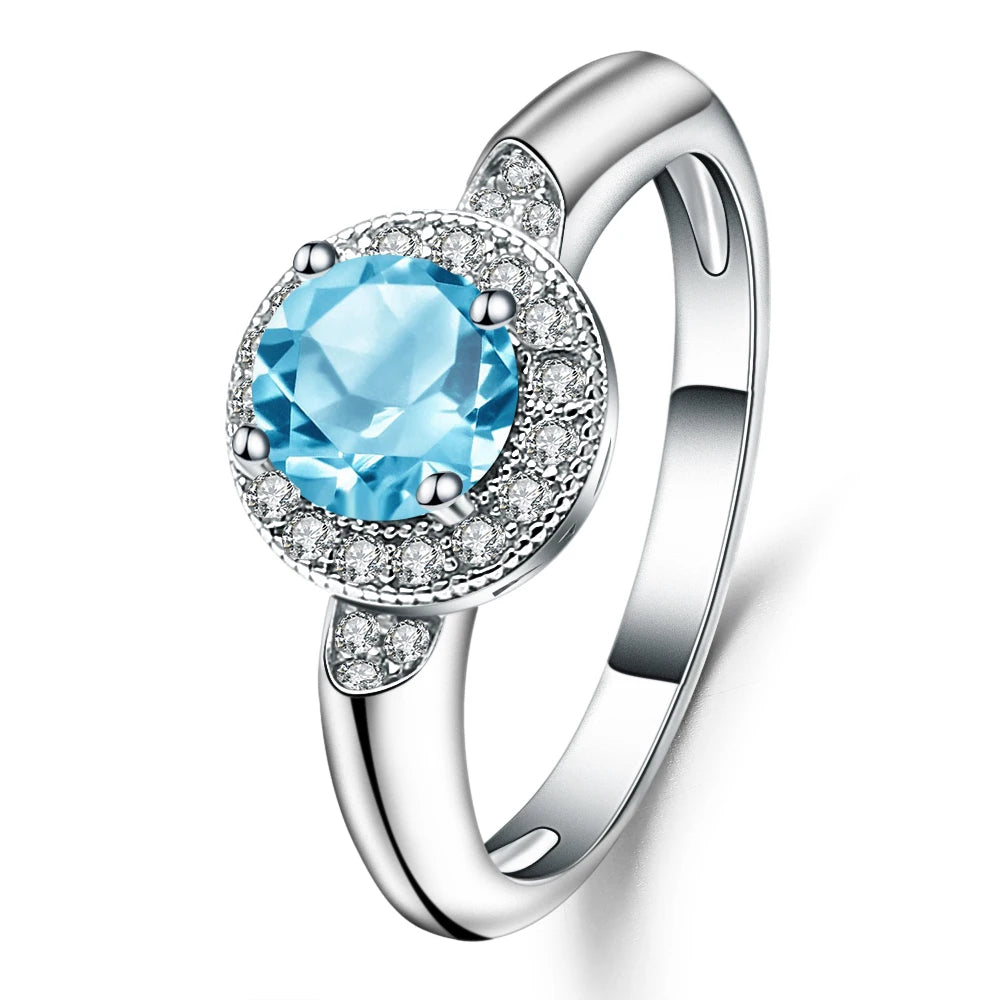 GRACE Gemstone Halo Ring in Sterling Silver