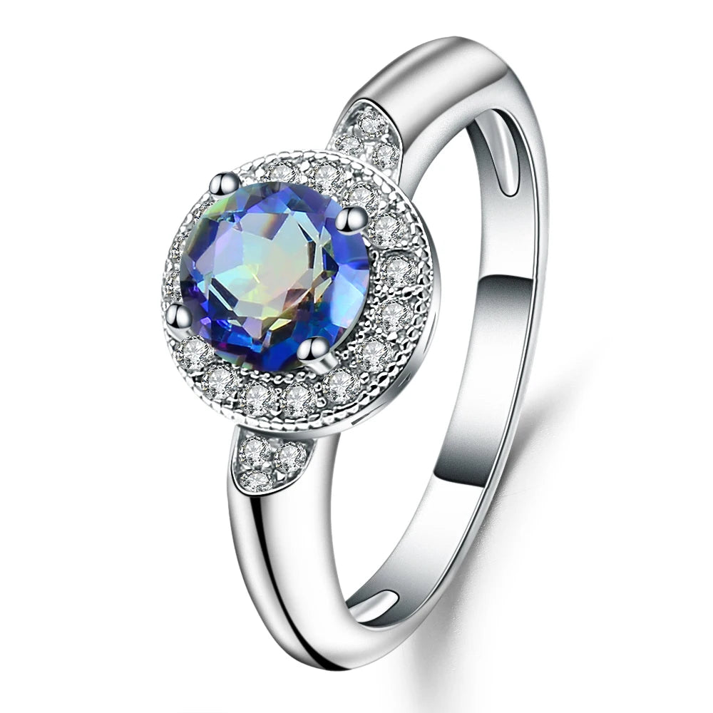 GRACE Gemstone Halo Ring in Sterling Silver