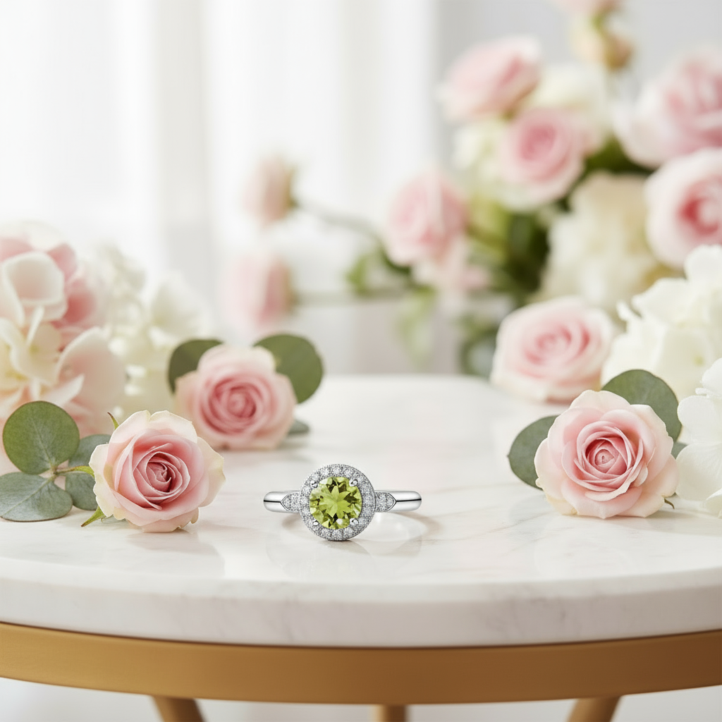 GRACE Gemstone Halo Ring in Sterling Silver