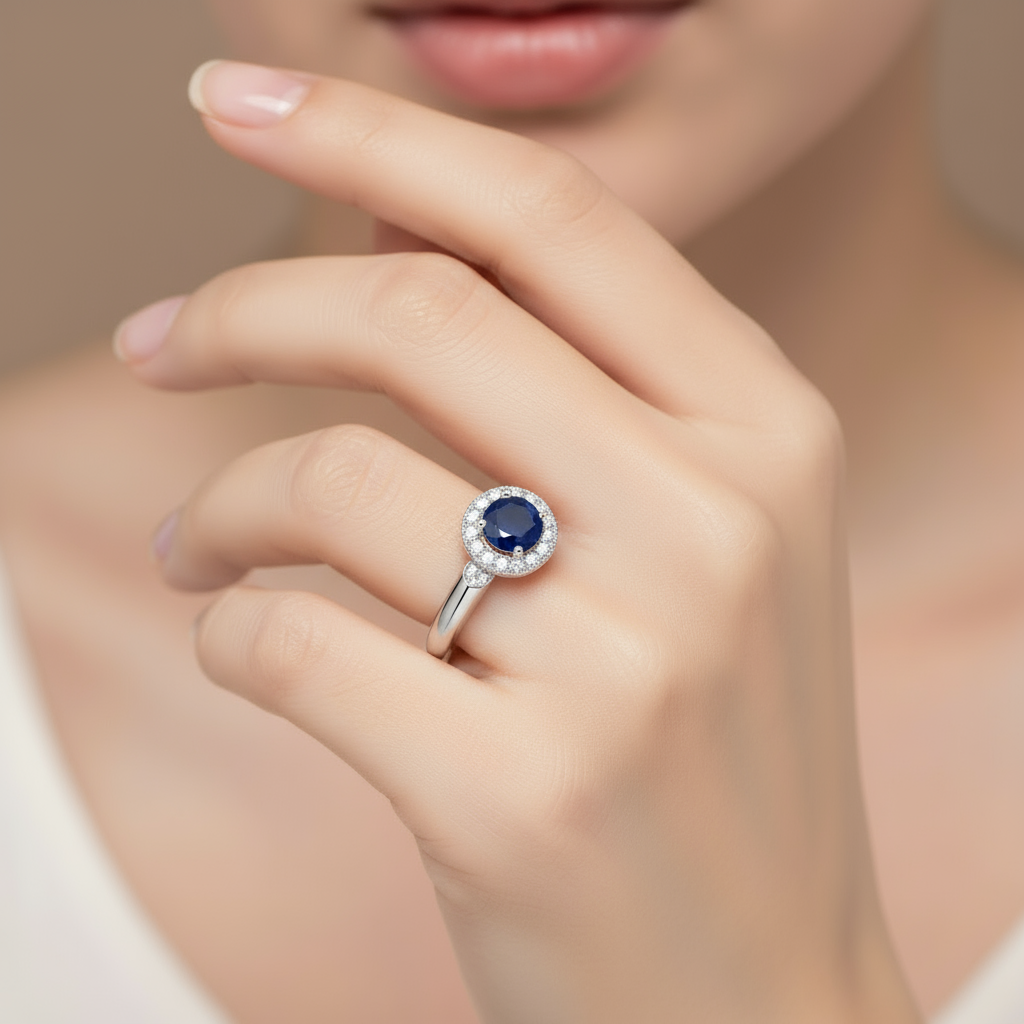 GRACE Gemstone Halo Ring in Sterling Silver