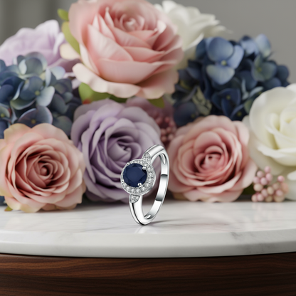 GRACE Gemstone Halo Ring in Sterling Silver