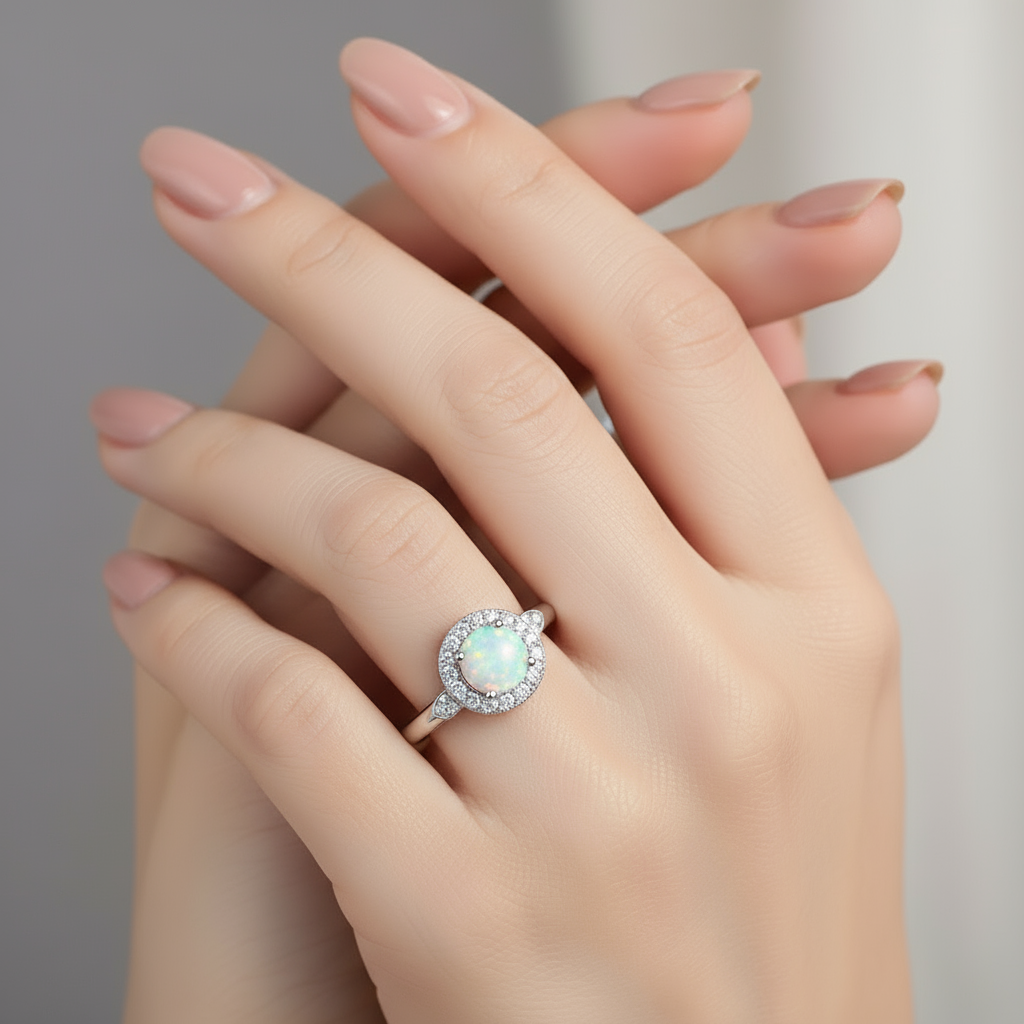 GRACE Gemstone Halo Ring in Sterling Silver