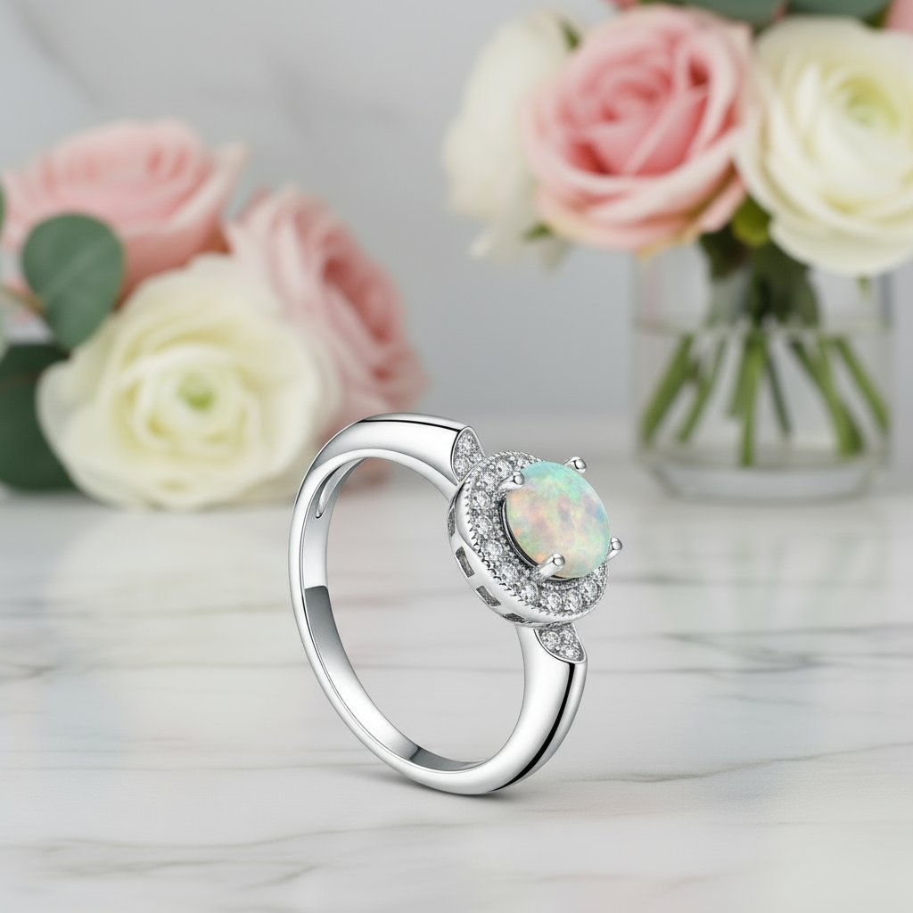 GRACE Gemstone Halo Ring in Sterling Silver