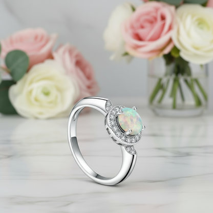 GRACE Gemstone Halo Ring in Sterling Silver