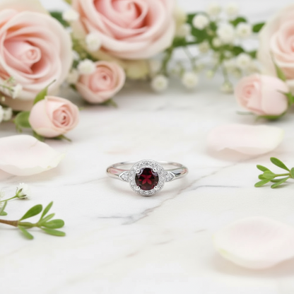 GRACE Gemstone Halo Ring in Sterling Silver