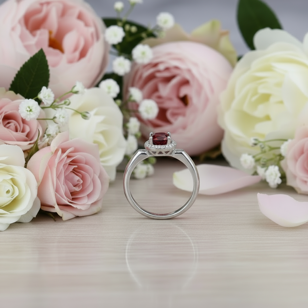 GRACE Gemstone Halo Ring in Sterling Silver