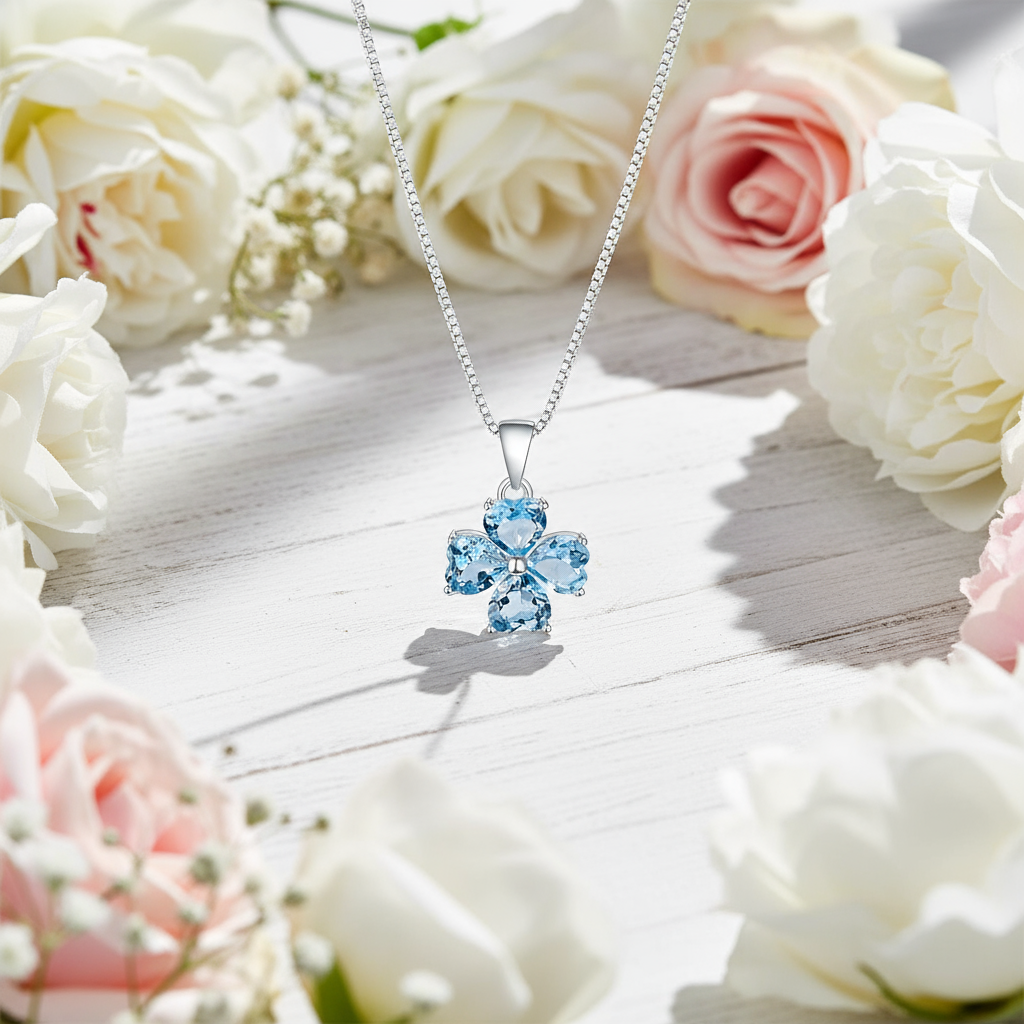 GRACE Gemstone Heart Flower Pendant Necklace in Sterling Silver