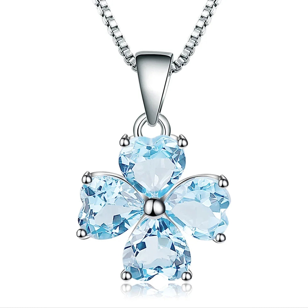 GRACE Gemstone Heart Flower Pendant Necklace in Sterling Silver