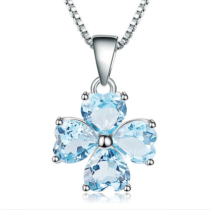 GRACE Gemstone Heart Flower Pendant Necklace in Sterling Silver