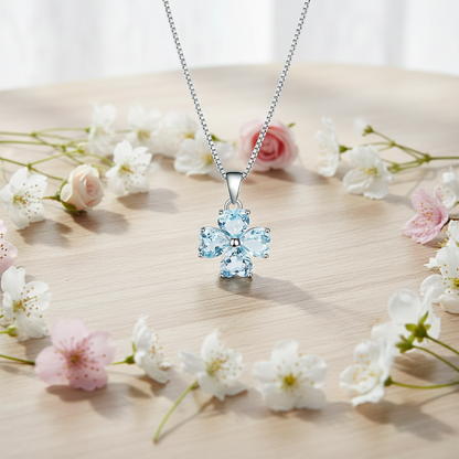 GRACE Gemstone Heart Flower Pendant Necklace in Sterling Silver