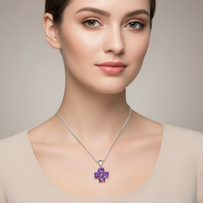 GRACE Gemstone Heart Flower Pendant Necklace in Sterling Silver