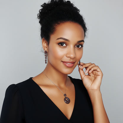 GRACE Vintage Round Garnet Pendant Necklace in Sterling Silver