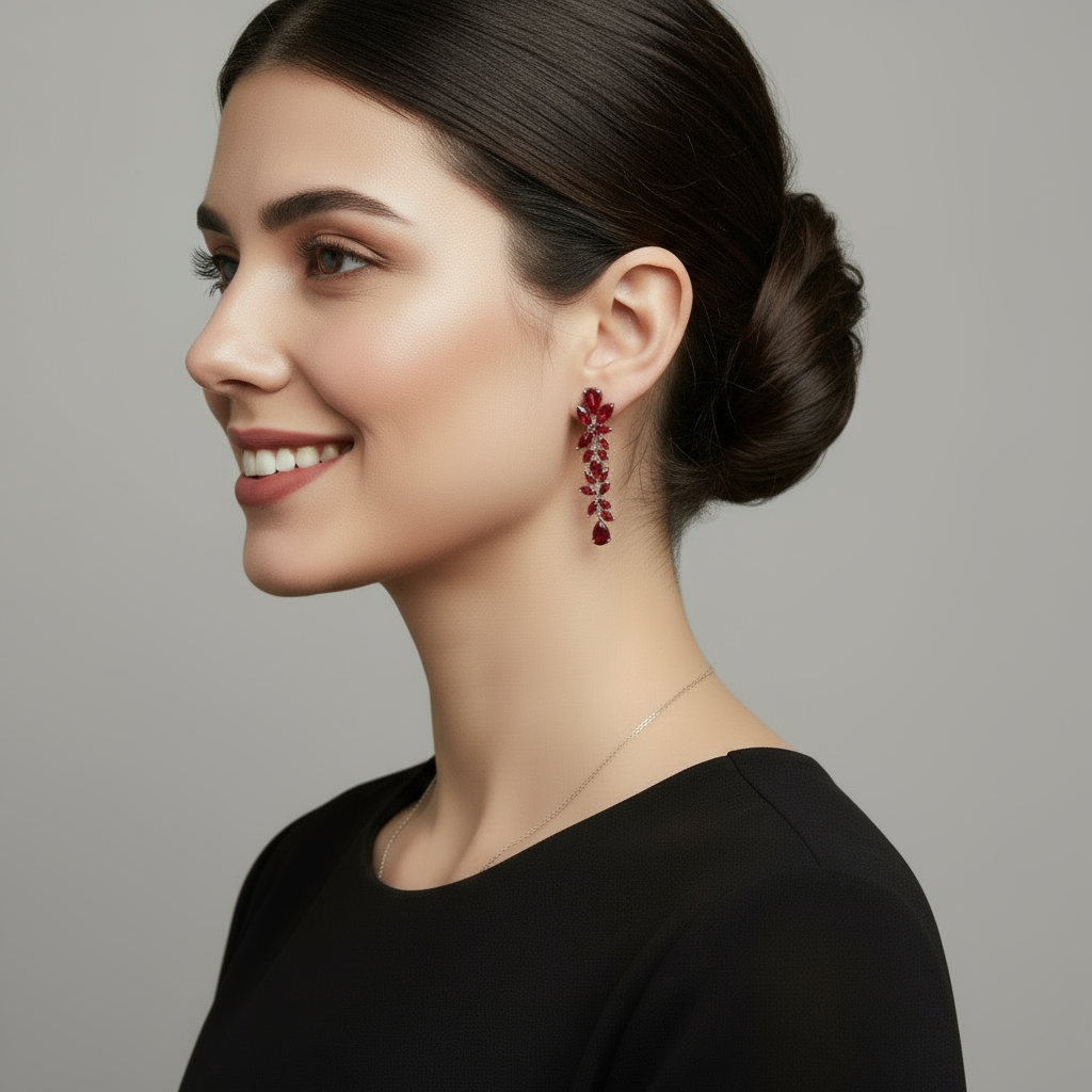 GRACE Gemstone Leaves Drop Earrings in Sterling Silver