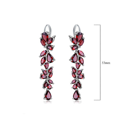 GRACE Gemstone Leaves Drop Earrings in Sterling Silver