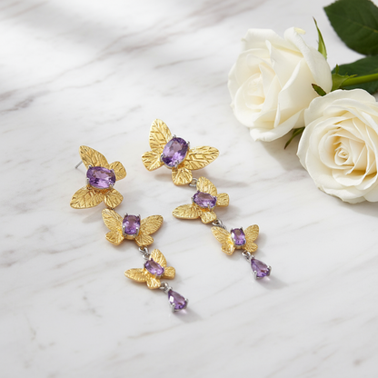 GRACE Gemstone Removable Butterfly Drop Earrings in Gold Plated Sterling Silver