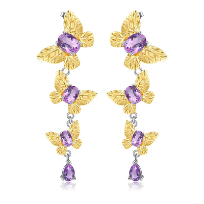 Boucles d'oreilles pendantes papillon amovibles GRACE en argent sterling plaqué or