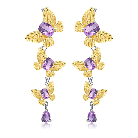 Boucles d'oreilles pendantes papillon amovibles GRACE en argent sterling plaqué or