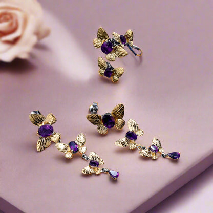 Boucles d'oreilles pendantes papillon amovibles GRACE en argent sterling plaqué or