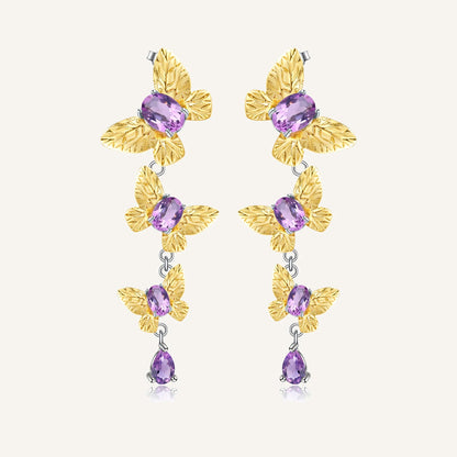 Boucles d'oreilles pendantes papillon amovibles GRACE en argent sterling plaqué or