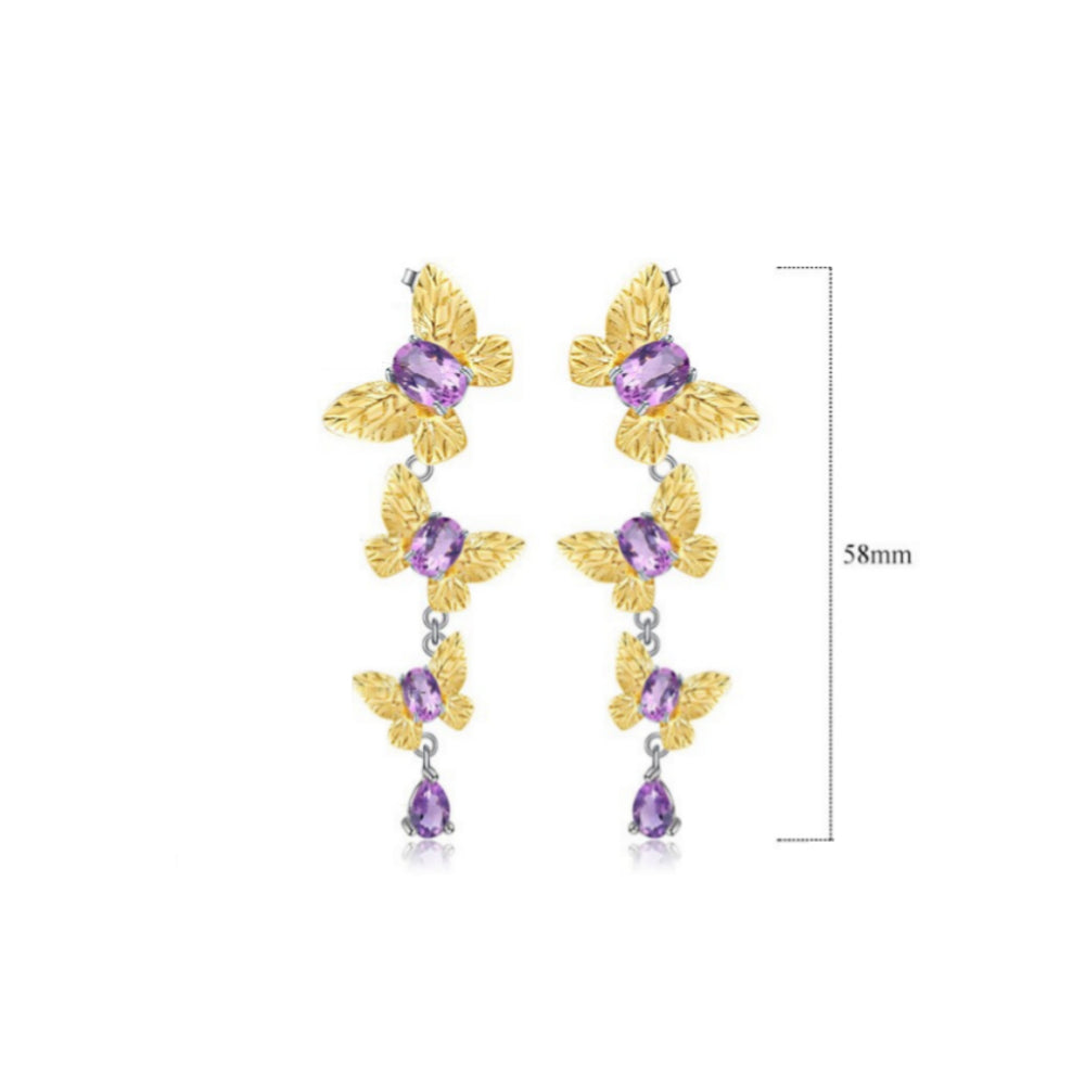 Boucles d'oreilles pendantes papillon amovibles GRACE en argent sterling plaqué or