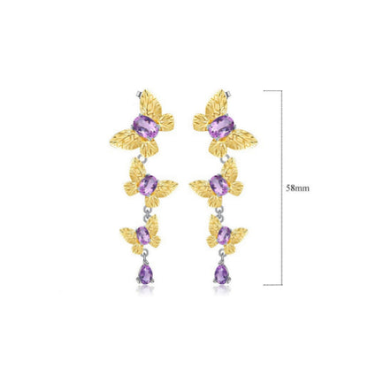 Boucles d'oreilles pendantes papillon amovibles GRACE en argent sterling plaqué or