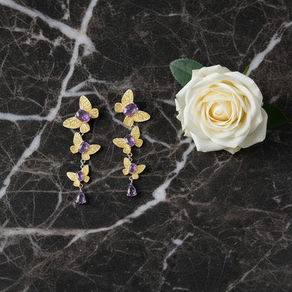 GRACE Gemstone Removable Butterfly Drop Earrings in Gold Plated Sterling Silver